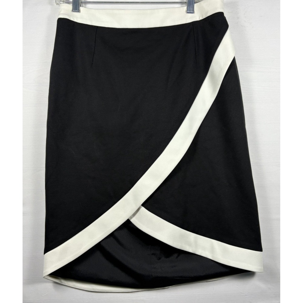 Anne Fontaine  cleo wrap Skirt Black White  knee length 44 (US12)‎
